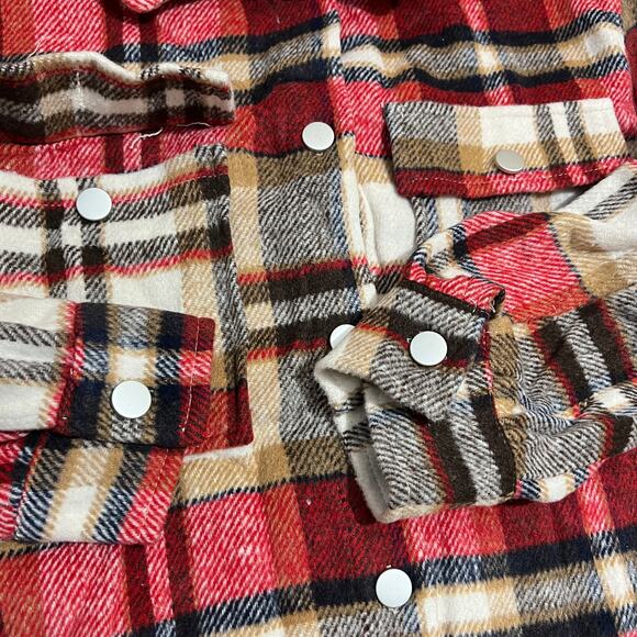 Womens Red Plaid Shacket/Jacket Lapel Coat Button Down Long Sleeve Shacket M - Picture 8 of 12